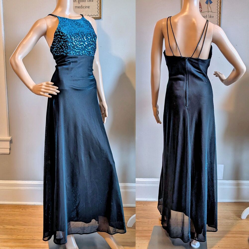 Vintage 1990s Blondie Nites Prom Dress Sequin Iridescent Whimsygoth Blue JRS 5